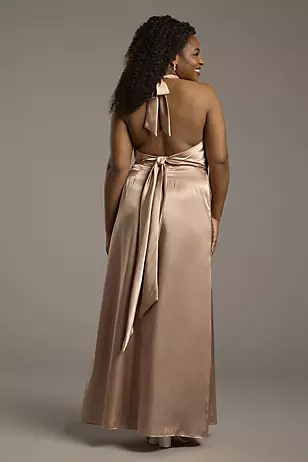 Charmeuse Halter Faux Two-Piece A-Line Dresses - XNAUWBI