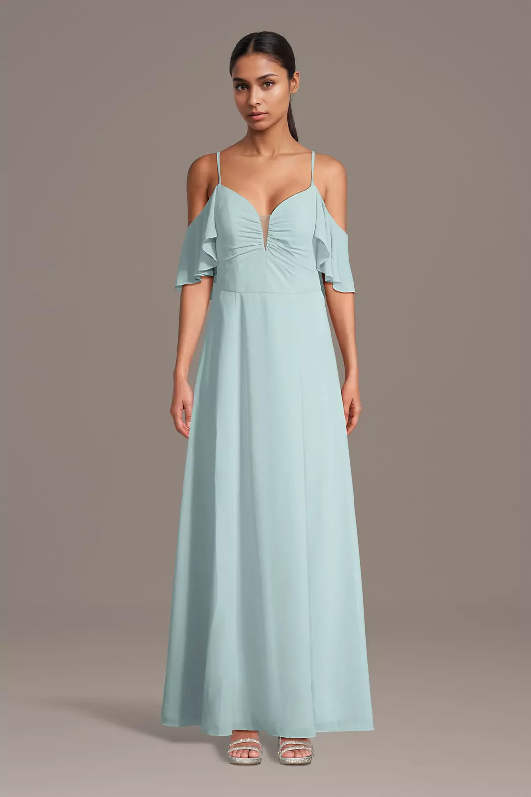Chiffon Off-Shoulder Notch Neck A-Line Dresses - XNAUWBI