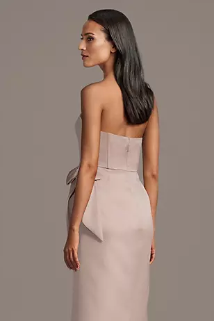 Matte Satin Strapless Corset Sheath Dress with Side Bow Dress - XNAUWBI