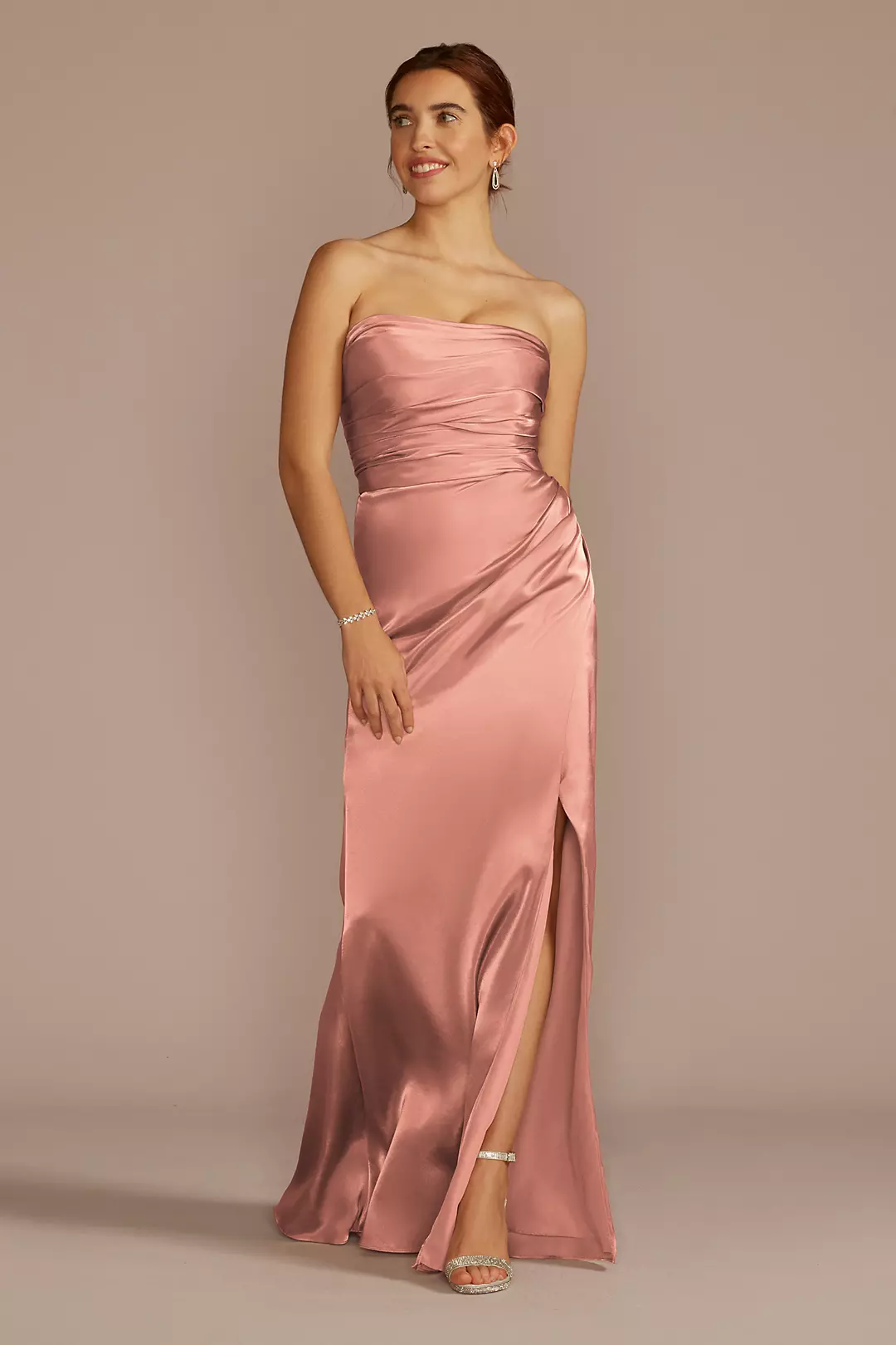 Strapless Charmeuse Dress with Ruching Dress - XNAUWBI