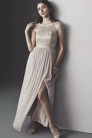 Lace Dress with Long Mesh Skirt Dress - XNAUWBI