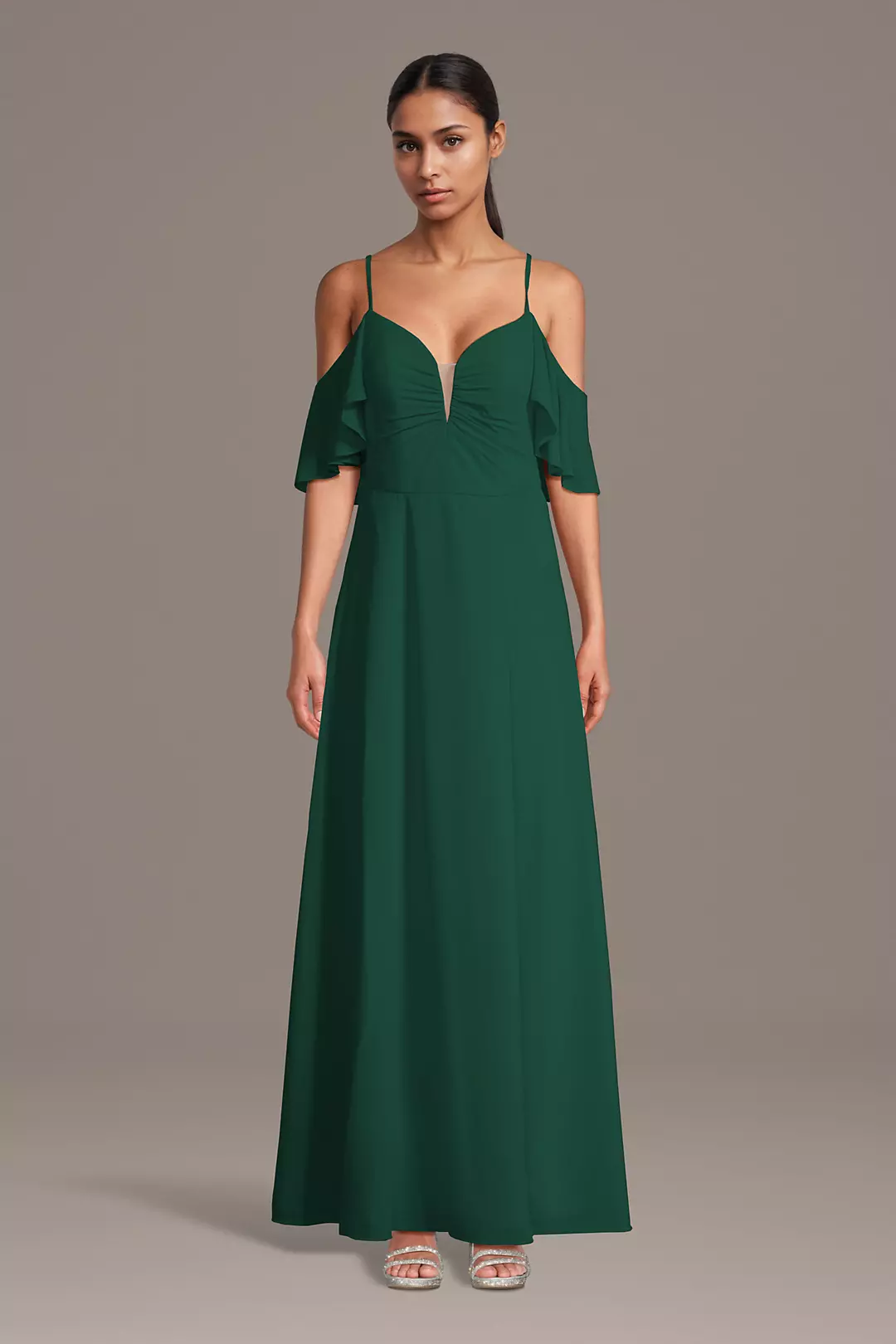 Chiffon Off-Shoulder Notch Neck A-Line Dresses - XNAUWBI