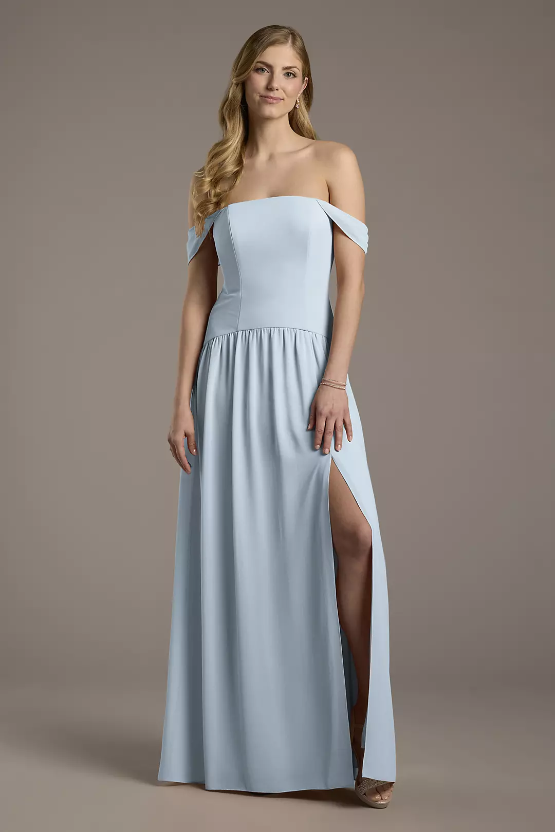 Chiffon Curved Drop Waist Off-the-Shoulder Dresses - XNAUWBI