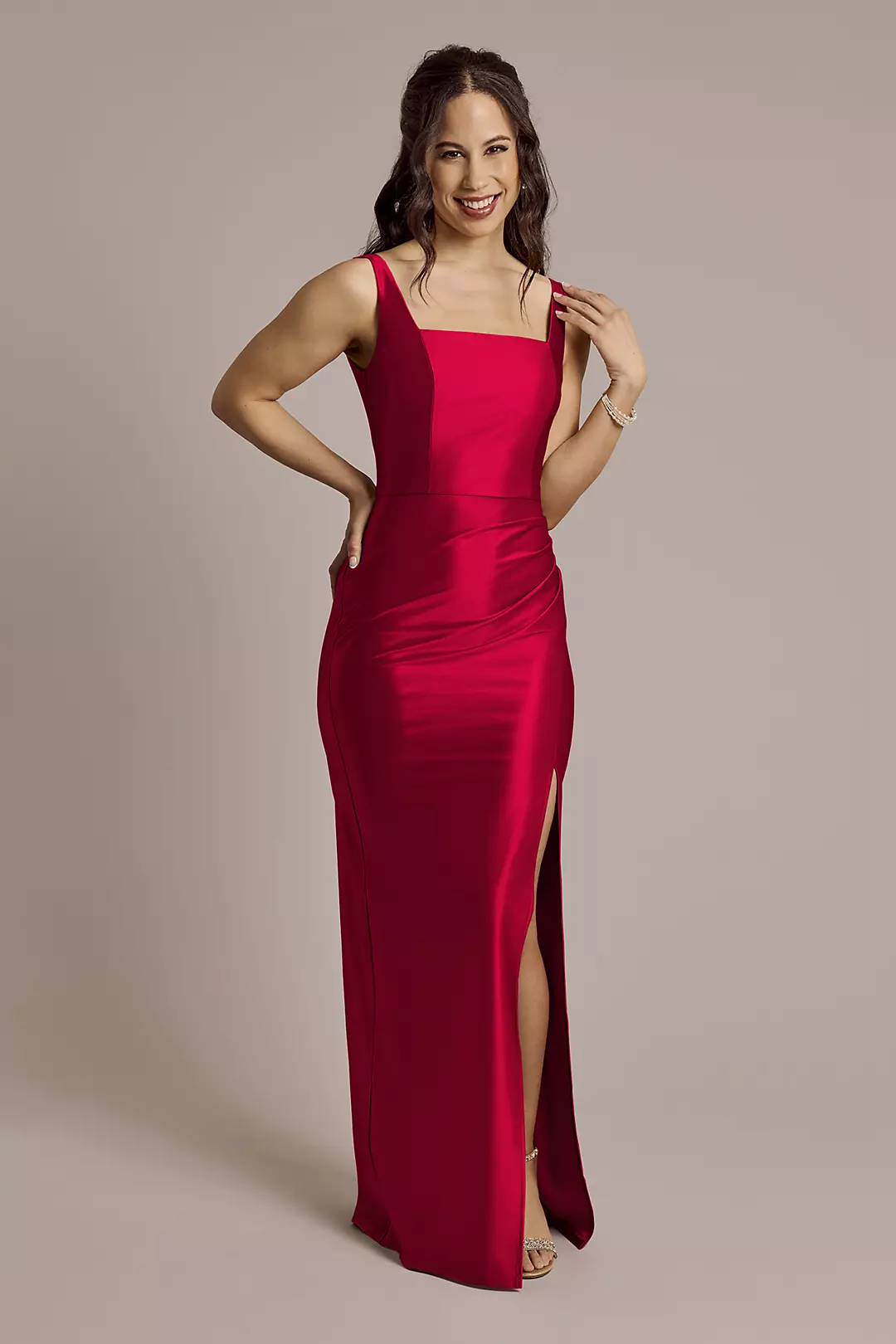 Sculpting Shiny Satin Square Neck Tank Dresses - XNAUWBI