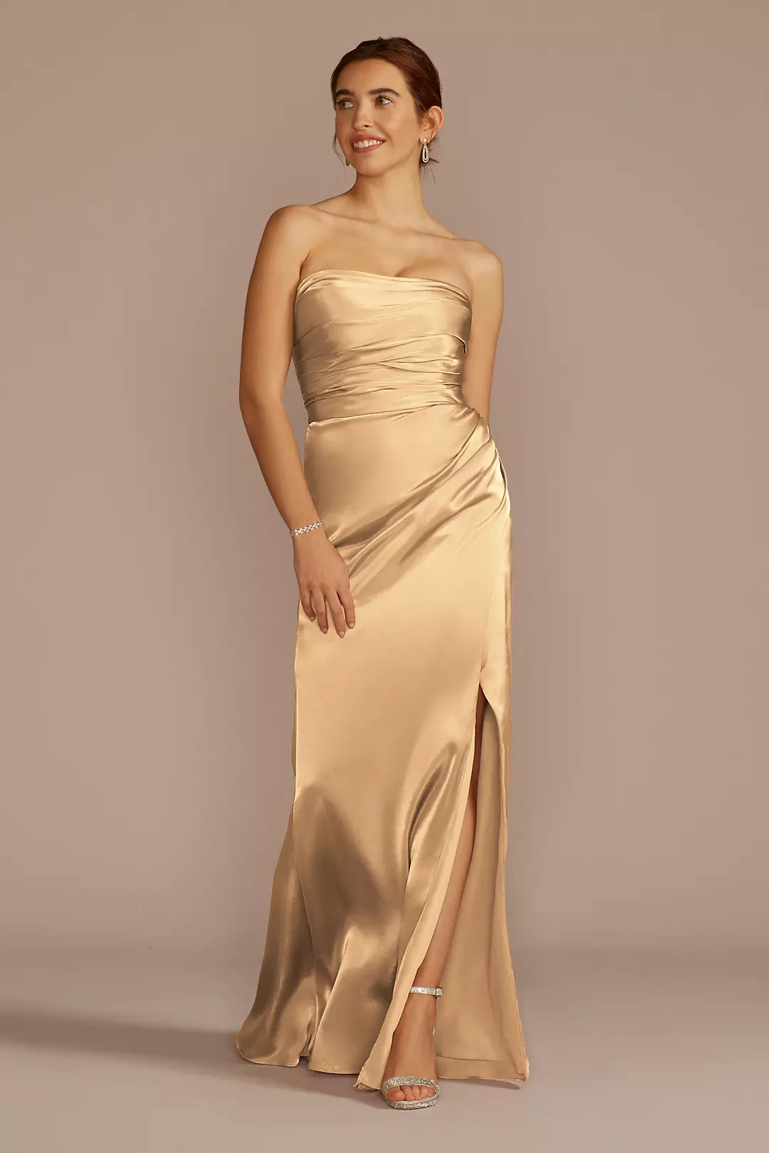 Strapless Charmeuse Dress with Ruching Dress - XNAUWBI
