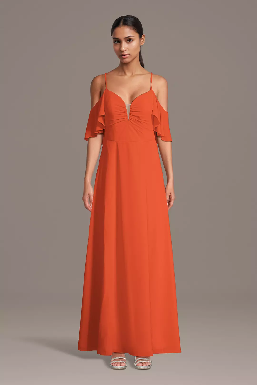 Chiffon Off-Shoulder Notch Neck A-Line Dresses - XNAUWBI