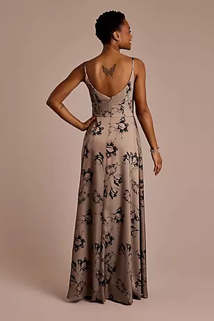 Floral Print Matte Satin Surplice A-Line Dress - XNAUWBI