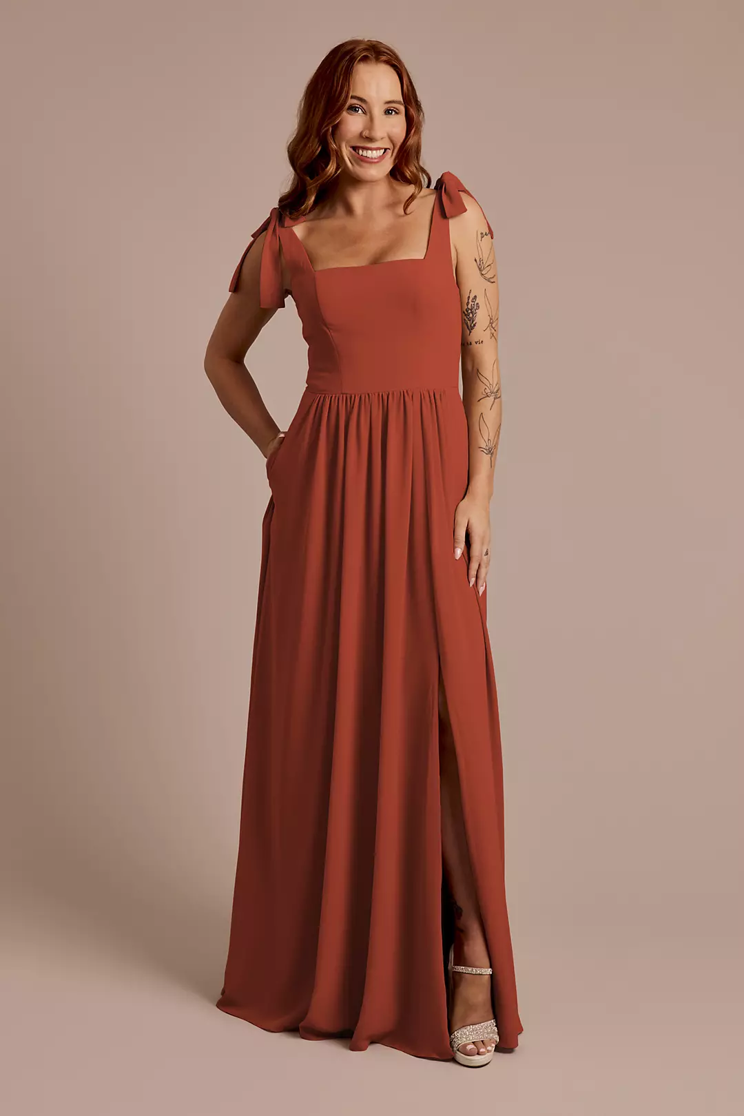 Chiffon Tie Strap Tank A-Line Dresses - XNAUWBI