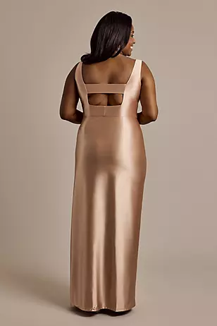 Sculpting Shiny Satin Square Neck Tank Dresses - XNAUWBI