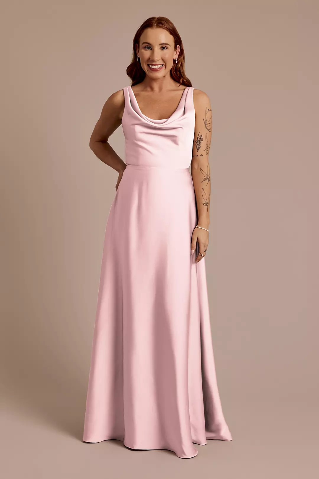 Matte Satin Cowl Neck Tie Back Dresses - XNAUWBI