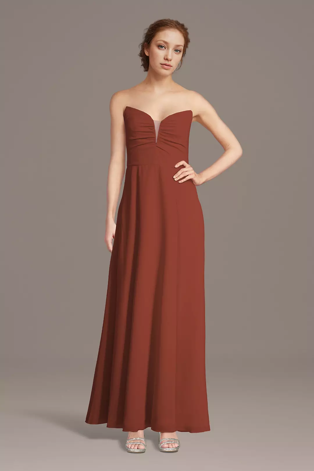 Strapless Chiffon Notch Neck A-Line Dresses - XNAUWBI