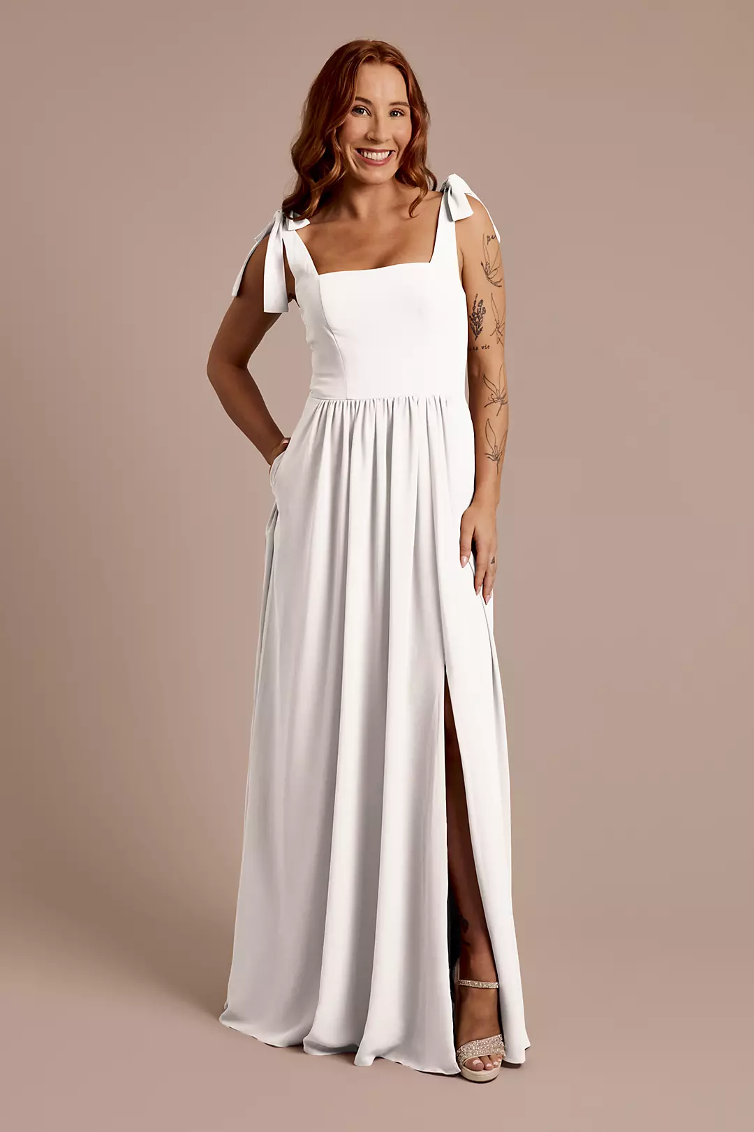 Chiffon Tie Strap Tank A-Line Dresses - XNAUWBI