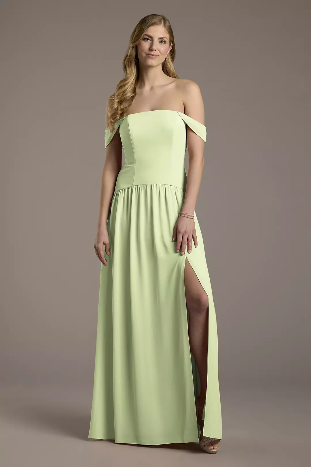 Chiffon Curved Drop Waist Off-the-Shoulder Dresses - XNAUWBI