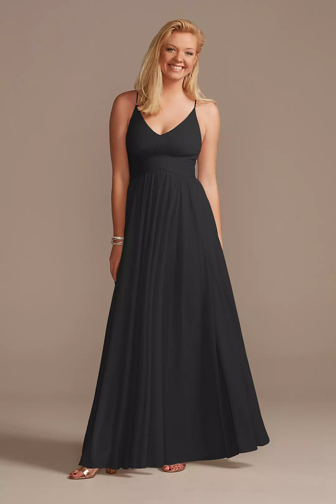 Mesh Cross Waist Spaghetti Strap Bridesmaid Dresses - XNAUWBI