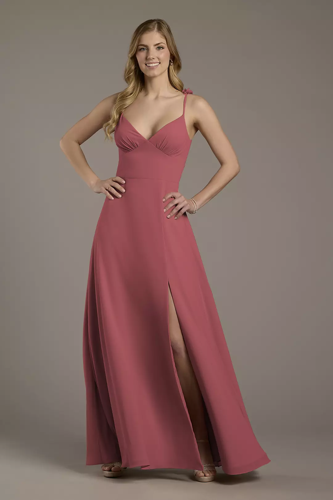 Chiffon A-Line Dress with Flower Straps Dress - XNAUWBI