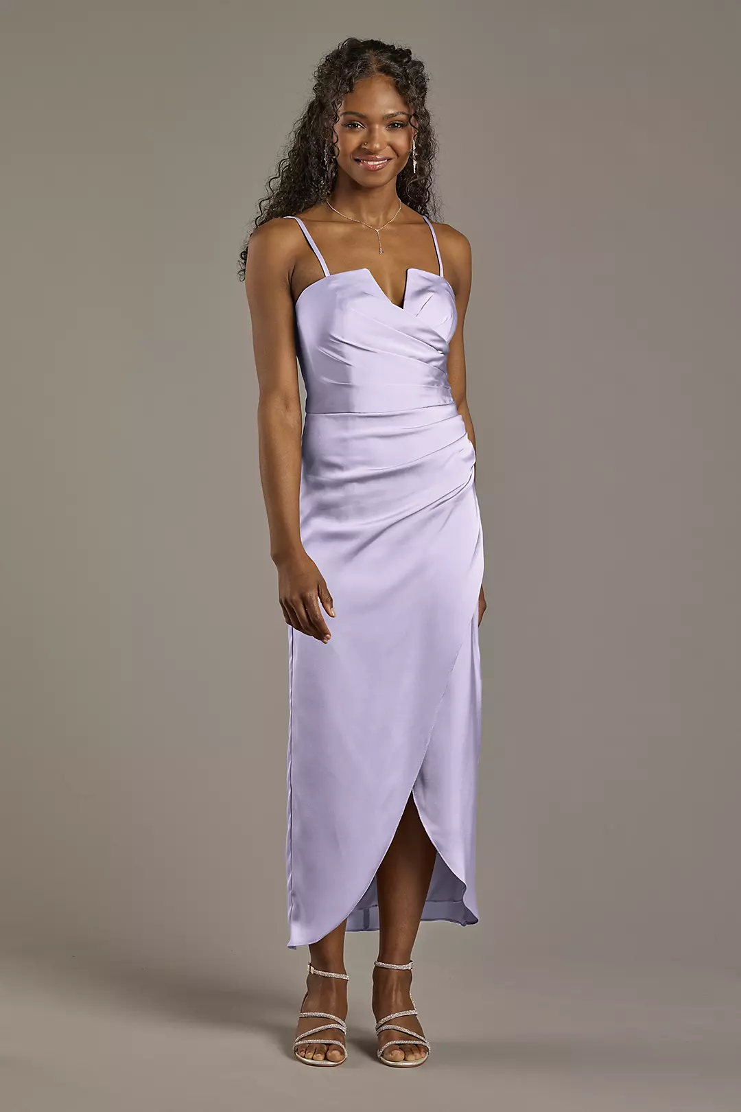 Matte Satin V-Notch Midi Dresses - XNAUWBI