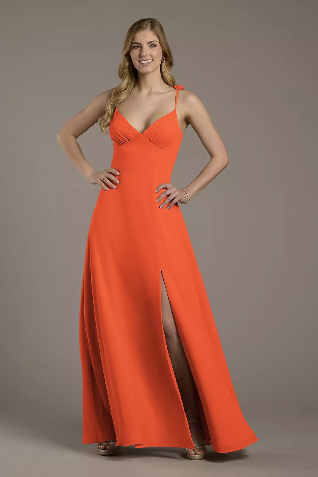 Chiffon A-Line Dress with Flower Straps Dress - XNAUWBI