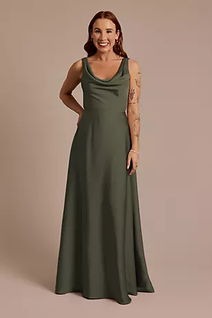 Matte Satin Cowl Neck Tie Back Dresses - XNAUWBI
