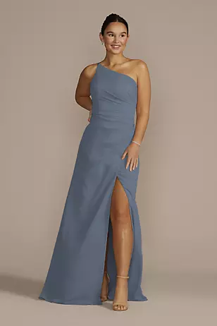 One-Shoulder Crinkle Chiffon Dresses - XNAUWBI
