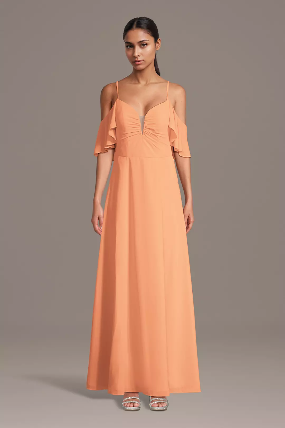 Chiffon Off-Shoulder Notch Neck A-Line Dresses - XNAUWBI
