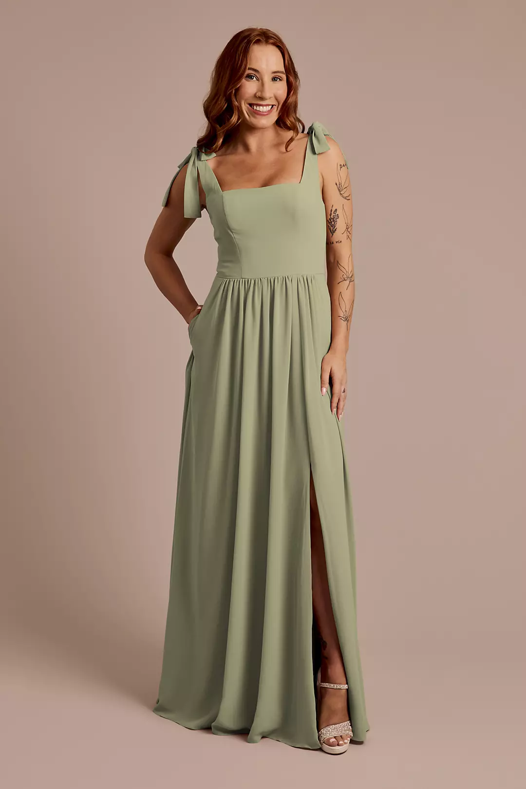 Chiffon Tie Strap Tank A-Line Dresses - XNAUWBI