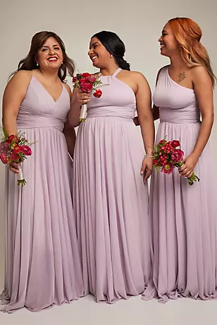 Mesh Cross Waist Spaghetti Strap Bridesmaid Dresses - XNAUWBI