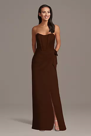 Matte Satin Strapless Corset Sheath Dress with Side Bow Dress - XNAUWBI