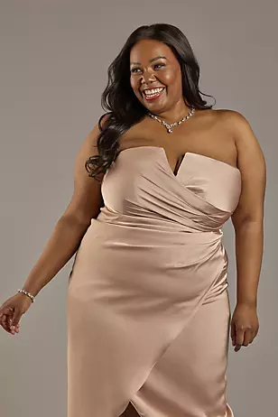 Matte Satin V-Notch Midi Dresses - XNAUWBI