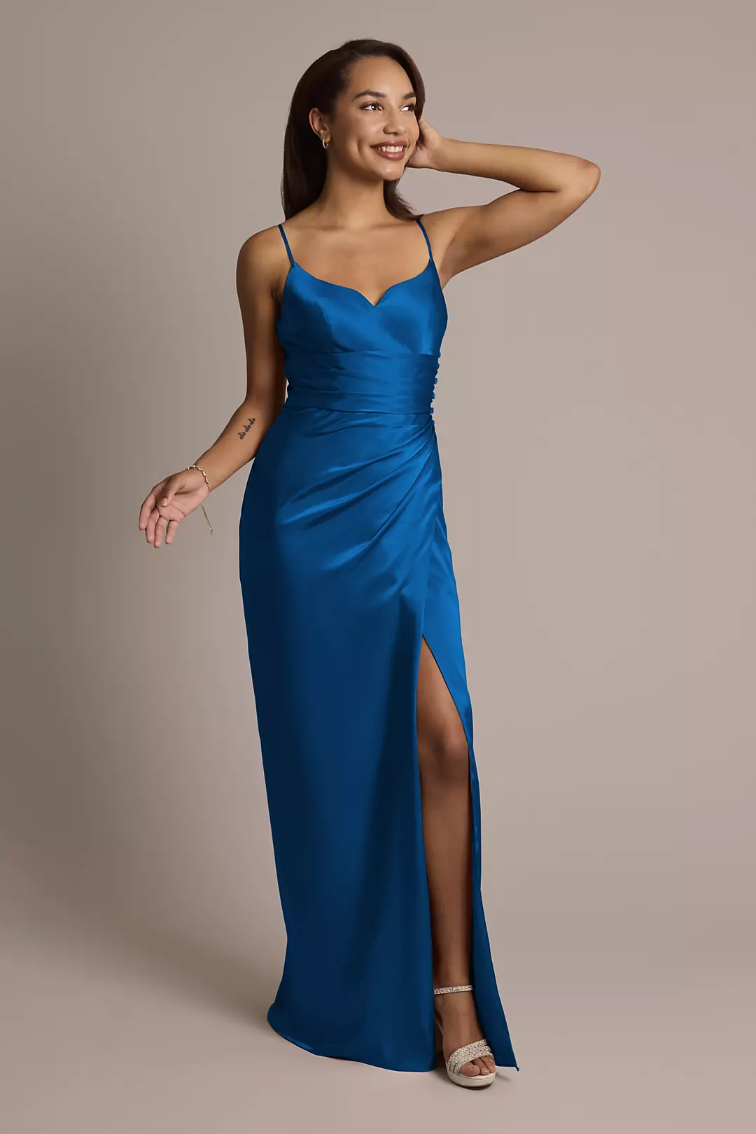 Charmeuse V-Notch Spaghetti Strap Shiny Satin Dresses - XNAUWBI