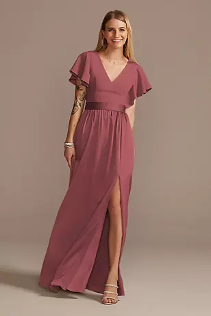 Flutter Sleeve Charmeuse Dresses - XNAUWBI