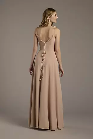 Chiffon A-Line Dress with Flower Straps Dress - XNAUWBI