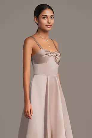 Satin Bow Neck Spaghetti Strap Midi Dresses - XNAUWBI