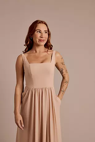 Chiffon Tie Strap Tank A-Line Dresses - XNAUWBI