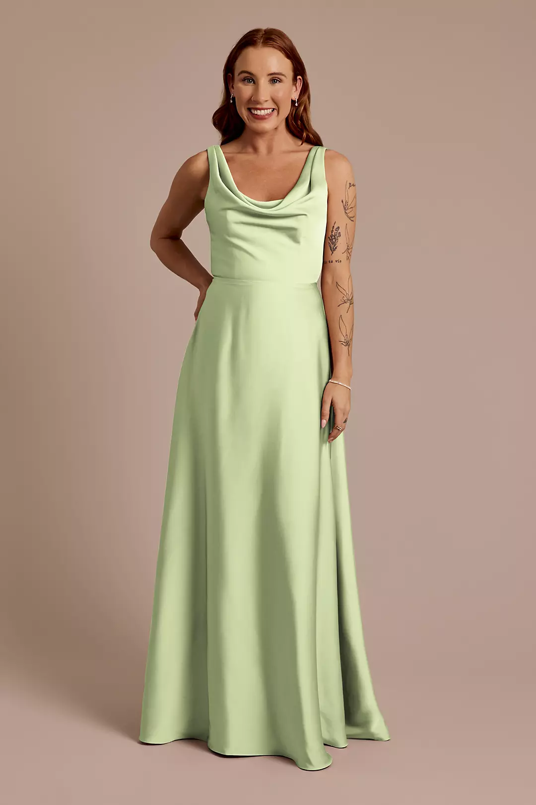 Matte Satin Cowl Neck Tie Back Dresses - XNAUWBI