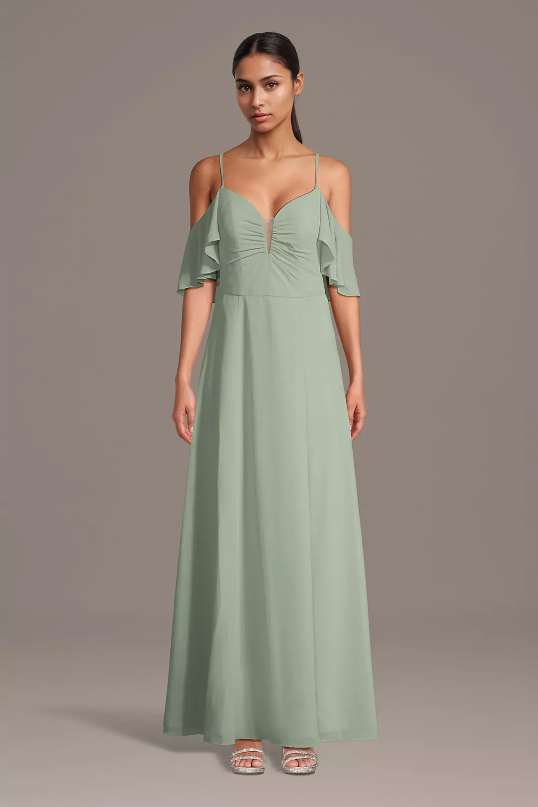 Chiffon Off-Shoulder Notch Neck A-Line Dresses - XNAUWBI