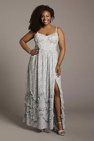 Floral Print Chiffon Corset Ruffled A-Line Dresses - XNAUWBI