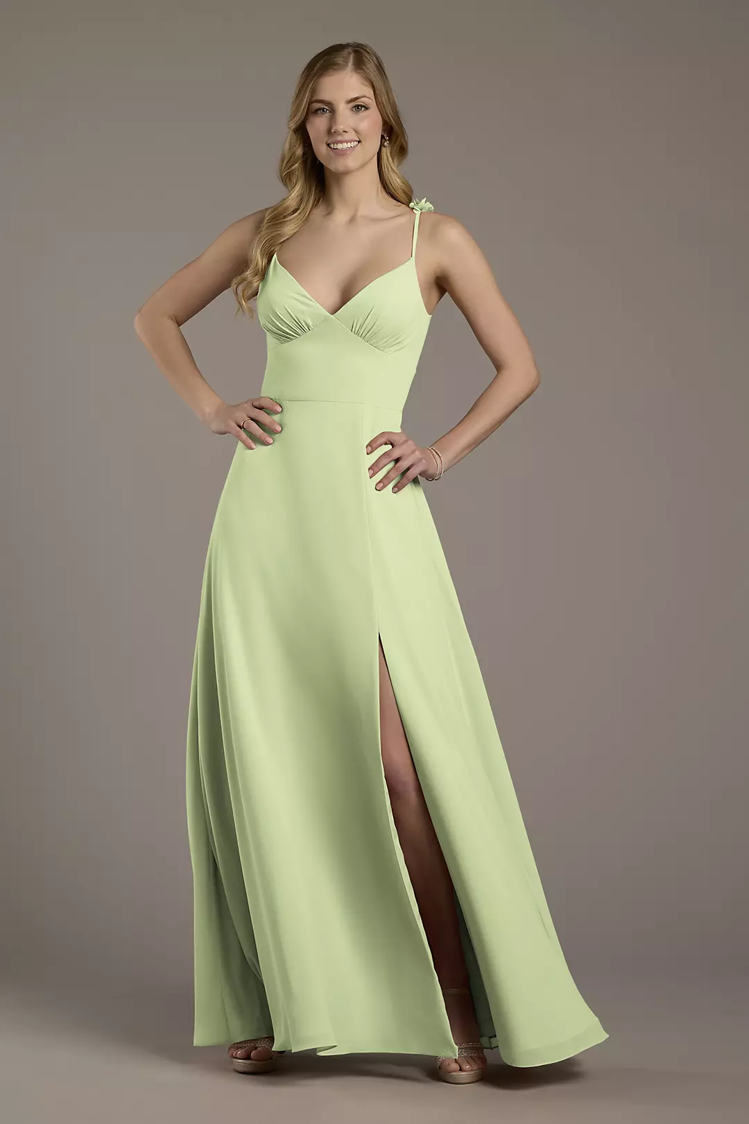 Chiffon A-Line Dress with Flower Straps Dress - XNAUWBI