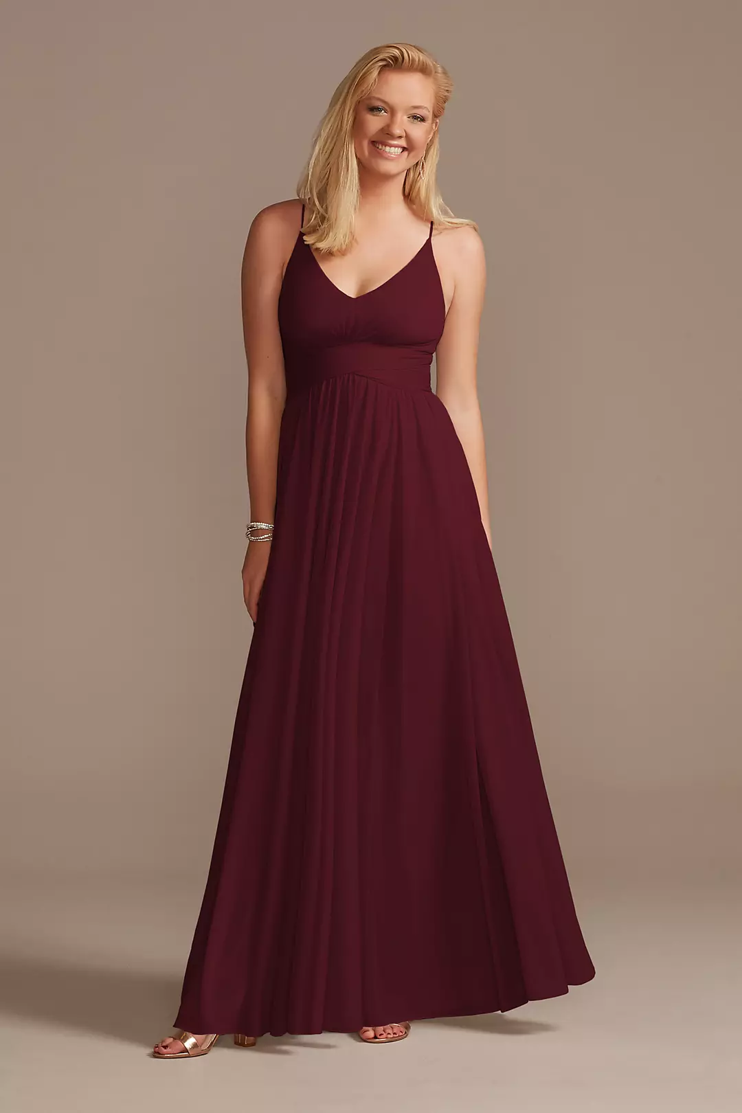 Mesh Cross Waist Spaghetti Strap Bridesmaid Dresses - XNAUWBI