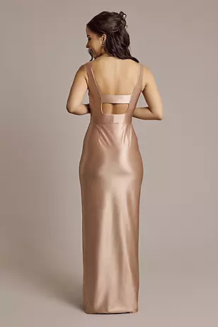 Sculpting Shiny Satin Square Neck Tank Dresses - XNAUWBI