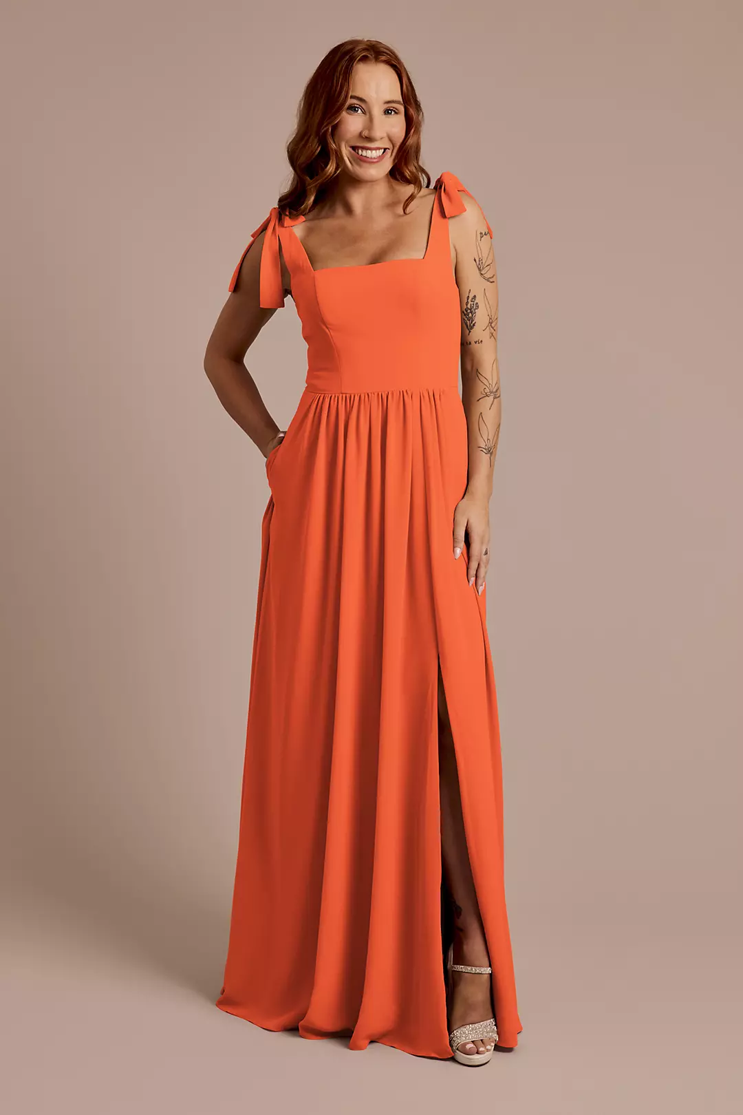 Chiffon Tie Strap Tank A-Line Dresses - XNAUWBI