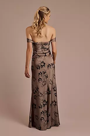 Floral Matte Satin Off-the-Shoulder Sheath Dresses - XNAUWBI