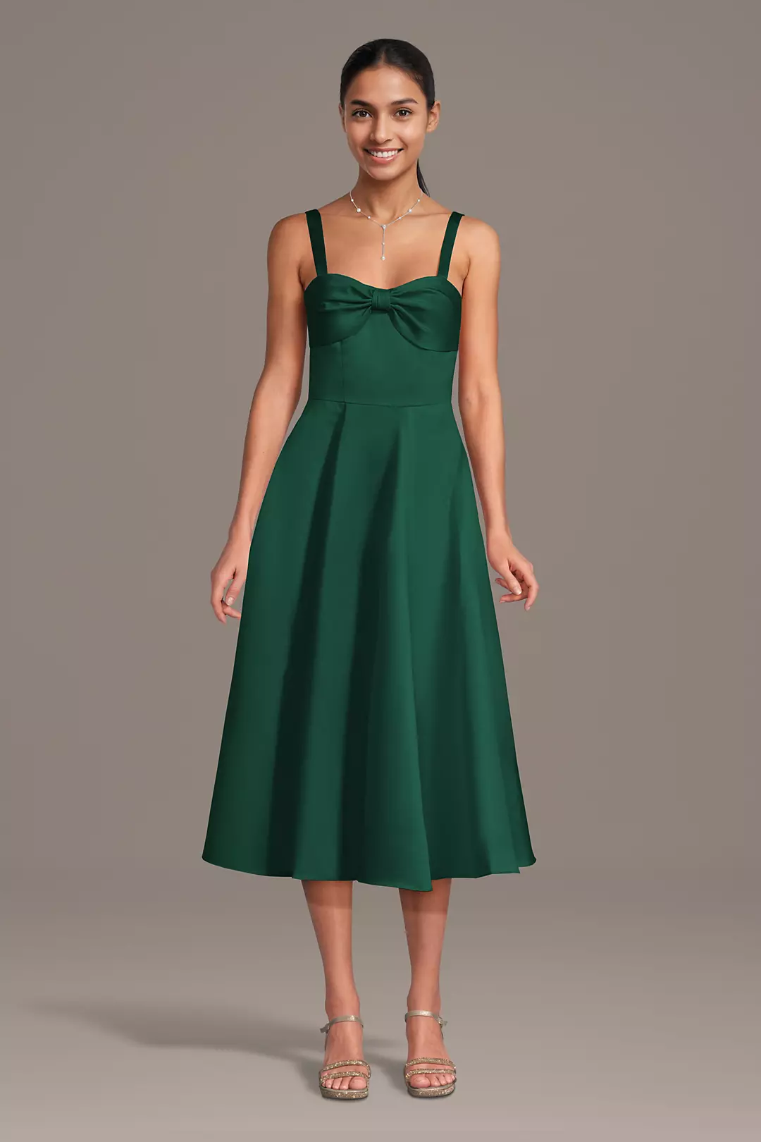 Satin Bow Neck Spaghetti Strap Midi Dresses - XNAUWBI