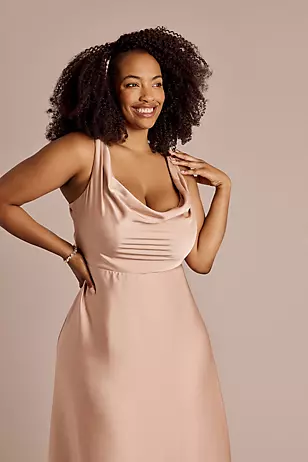 Matte Satin Cowl Neck Tie Back Dresses - XNAUWBI