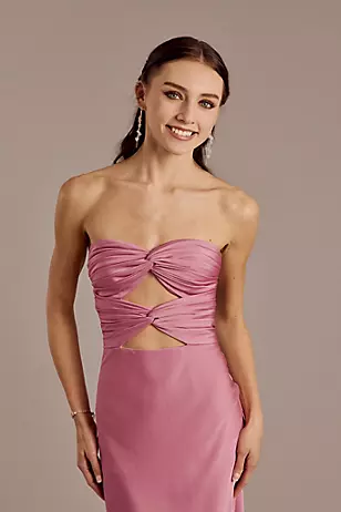 Strapless Double Cutout A-Line Ankle-Length Mate Satin Dresses - XNAUWBI