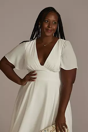 Chiffon Flutter Sleeve Midi-Length Dress - XNAUWBI