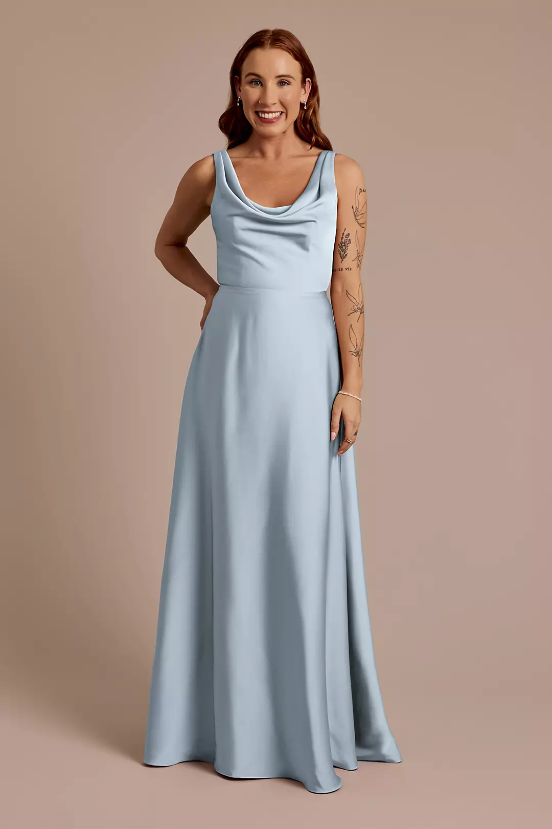 Matte Satin Cowl Neck Tie Back Dresses - XNAUWBI