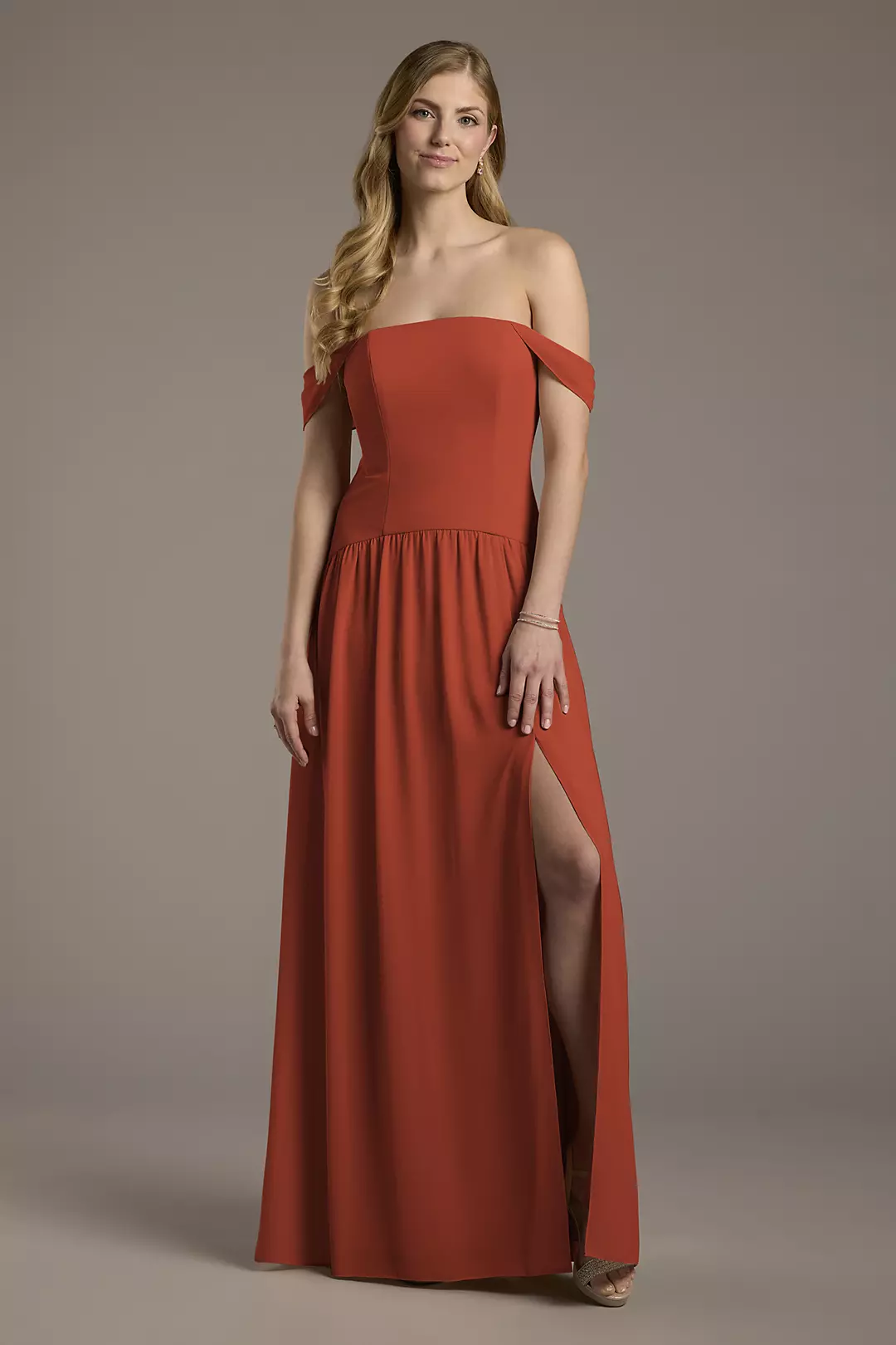 Chiffon Curved Drop Waist Off-the-Shoulder Dresses - XNAUWBI