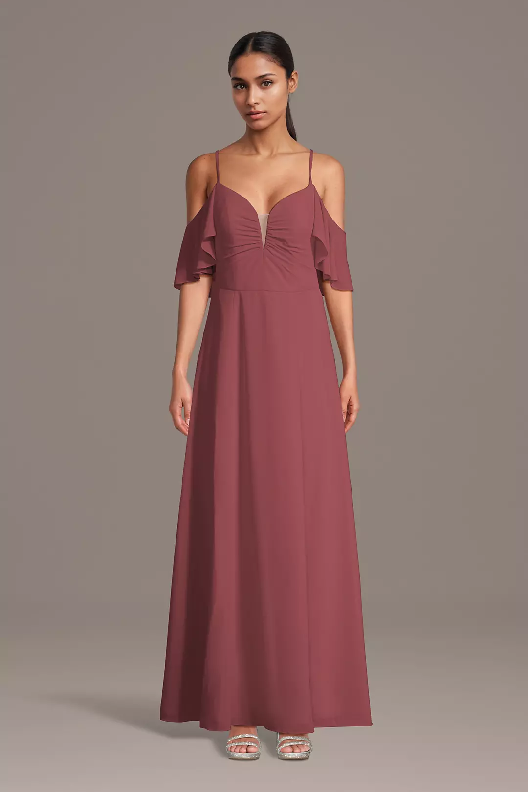 Chiffon Off-Shoulder Notch Neck A-Line Dresses - XNAUWBI