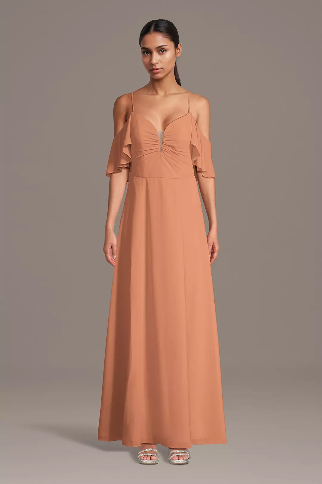 Chiffon Off-Shoulder Notch Neck A-Line Dresses - XNAUWBI