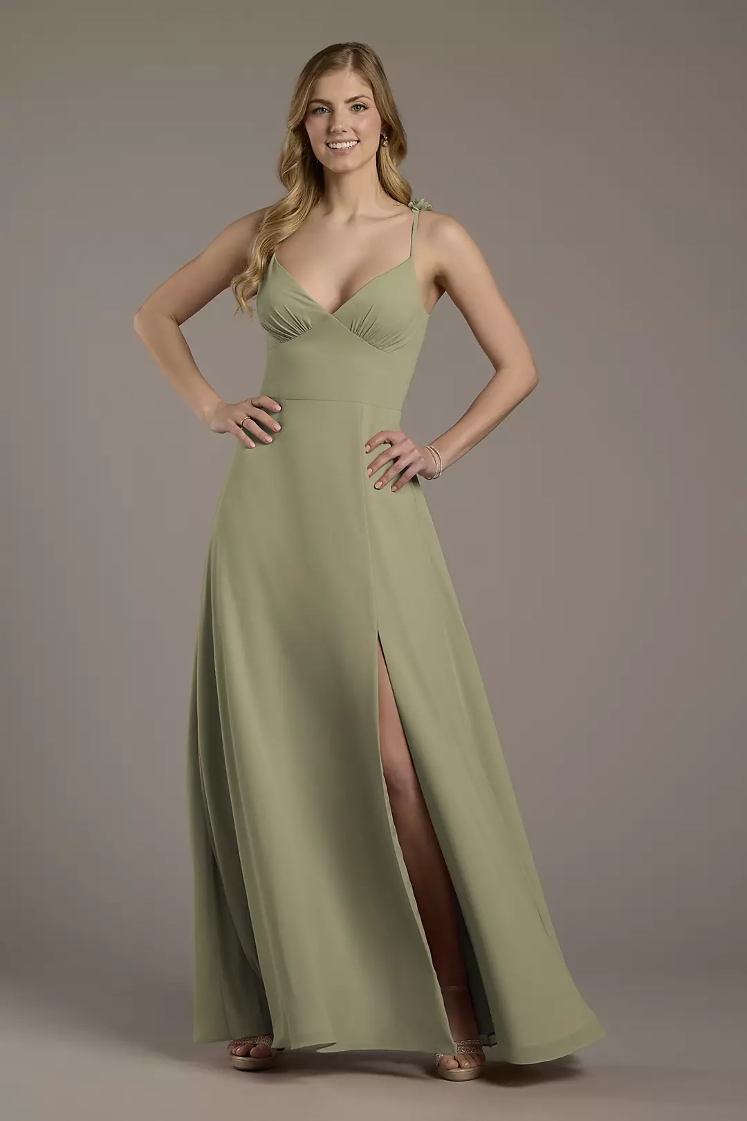 Chiffon A-Line Dress with Flower Straps Dress - XNAUWBI